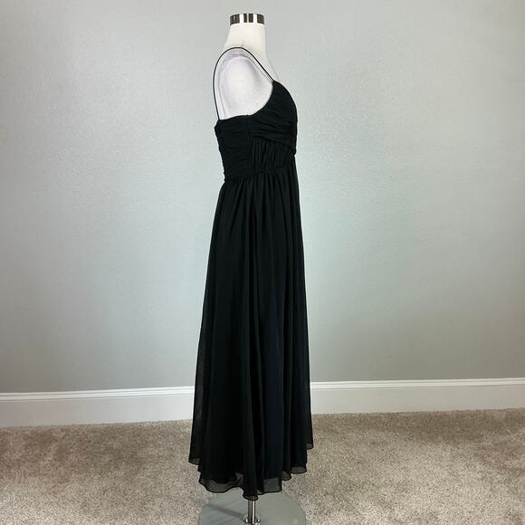 Mac Duggal Black Chiffon Cocktail Dress Size 6 Sleeveless V-Neck Midi A-Line - Picture 3 of 13